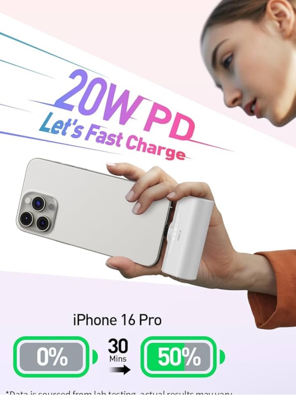 iWALK Charger iPhone 17/16/15 USB-C Power Bank 20W 4,500mAh Fast Charging - Picture 2 of 6